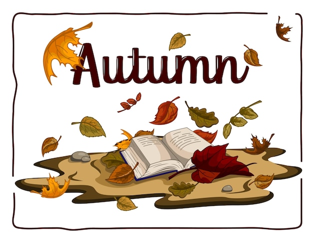 Autumn colorful leaves fall on an open book Vector image