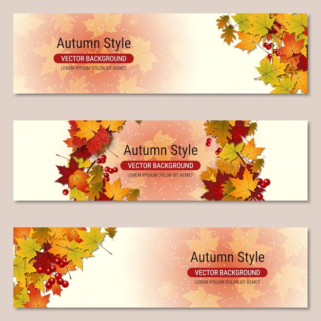 Autumn colorful leaves horizontal vector banners collection