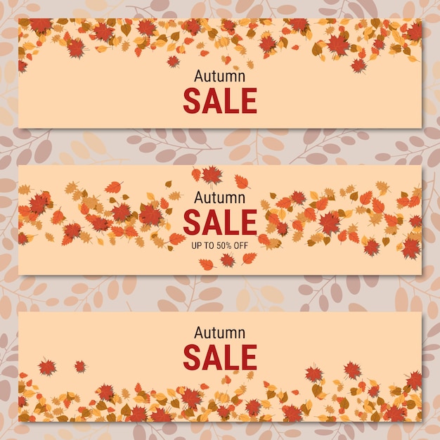 Vector autumn colorful leaves horizontal vector banners collection