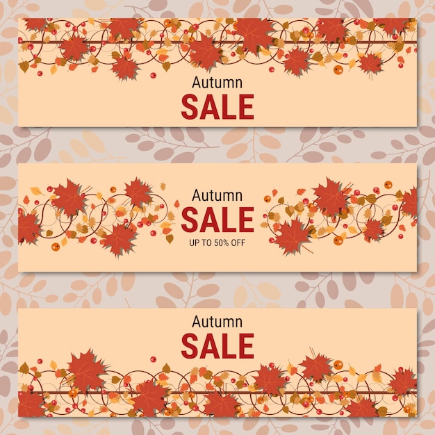 Vector autumn colorful leaves horizontal vector banners collection