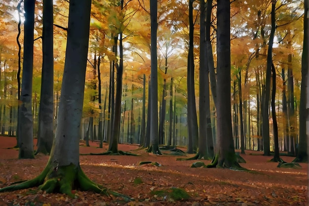 Vector autumn colorfully trees in a forest background