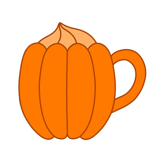 Autumn cup in the shape of a pumpkin with cream. Vector isolated illustration in orange color