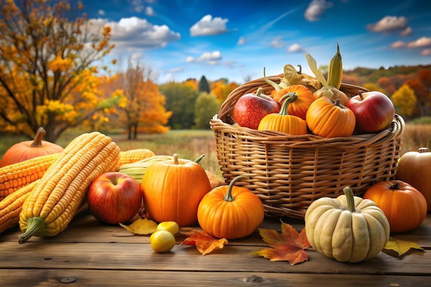 Vector autumn decorations leaves and pumpkins