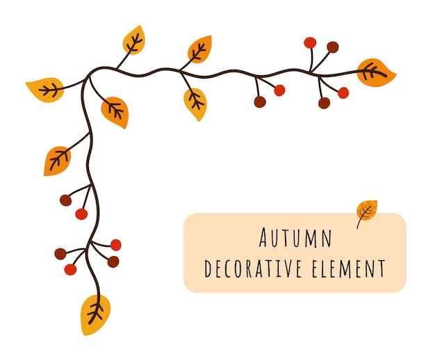 Autumn decorative element abstract isolated corner, border, branches of autumn leaves and berries.