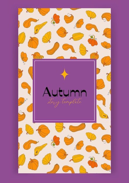 Autumn design template hand drawn pumpkins flat vector illustration