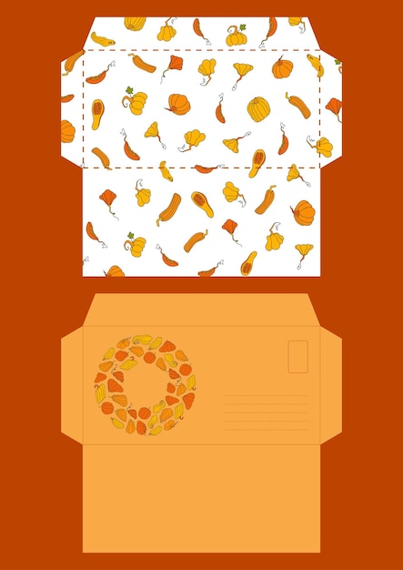 Autumn design template hand drawn pumpkins flat vector illustration