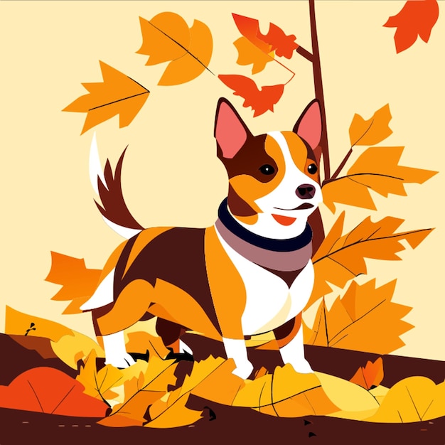 Vector autumn dog vector illustration flat 2