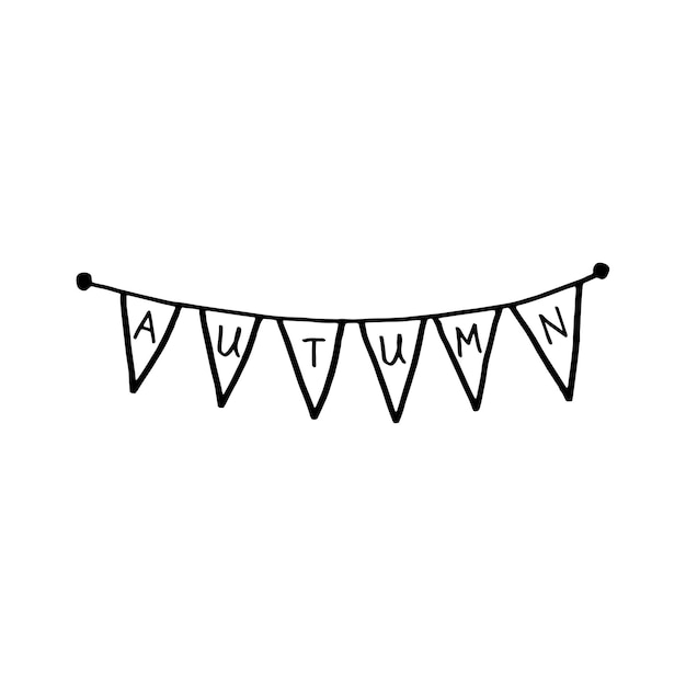 Autumn doodle garland Black on white Vector illustration