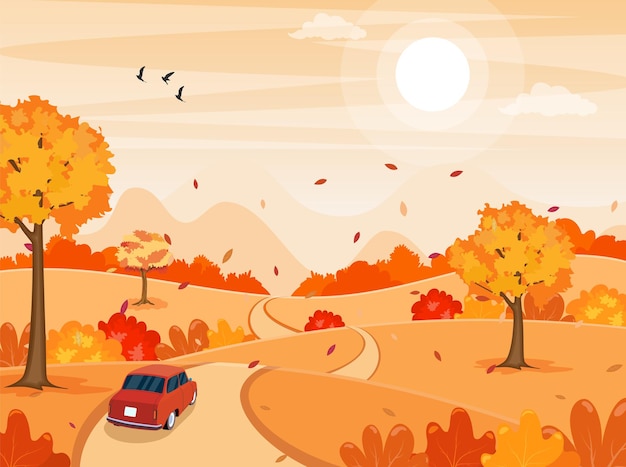 Autumn fall cartoon Landscape