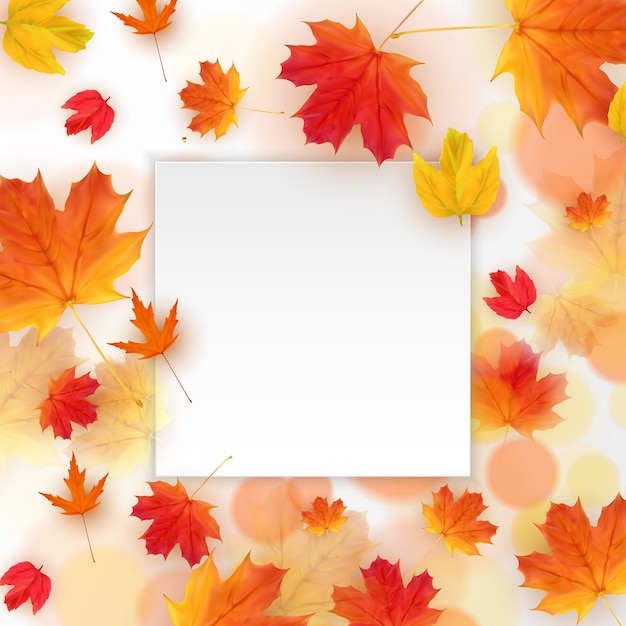 Autumn Fall Leaves Empty Frame Template Vector Illustration