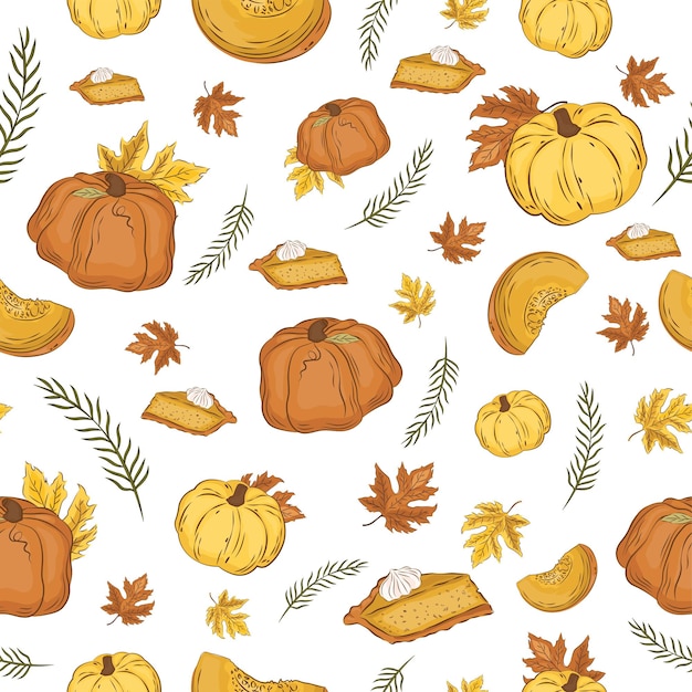 Autumn Fall Pattern Illustration with Autumnal Leaves and Cosy Fall Element