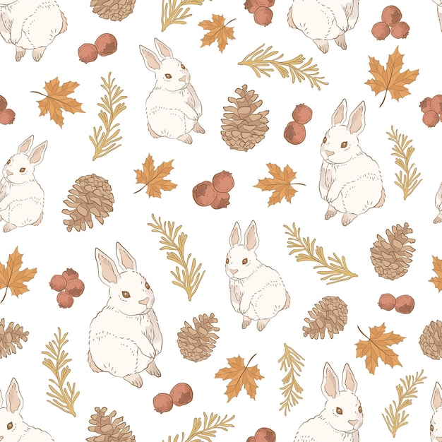 Autumn Fall Pattern Tile with Autumnal Fall Leaves and Rustic Forest Elements