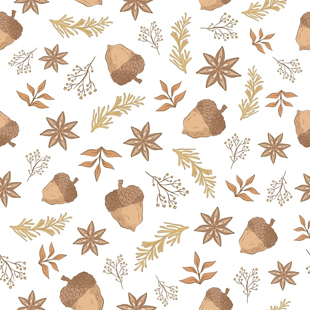 Autumn Fall Pattern Tile with Autumnal Fall Leaves and Rustic Forest Elements