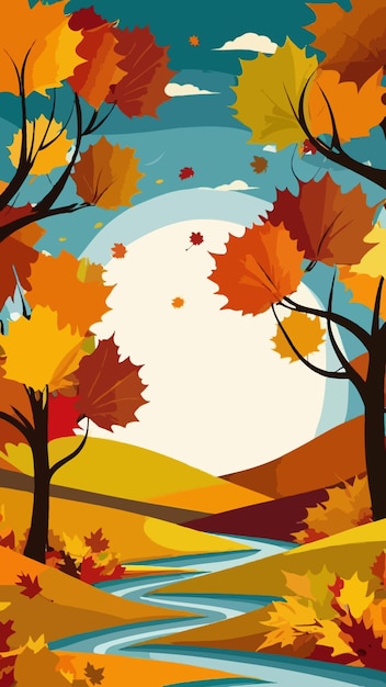 Vector autumn fall season backdrop cartoon drawing artwork vector