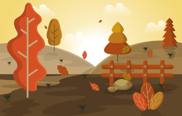 Autumn Fall Season Countryside Hills Nature Landscape Illustration