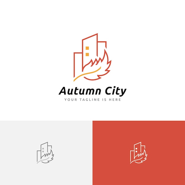 Autumn Fall Season Leaf City Building Real Estate Line Logo