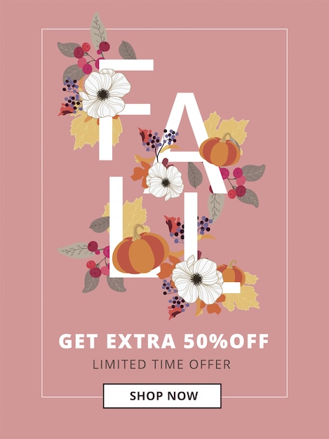 Autumn, Fall and Thanksgiving sale banner for mobile Ad sizes.