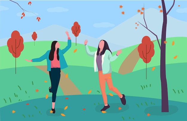 Autumn Female Friends Together Illustration