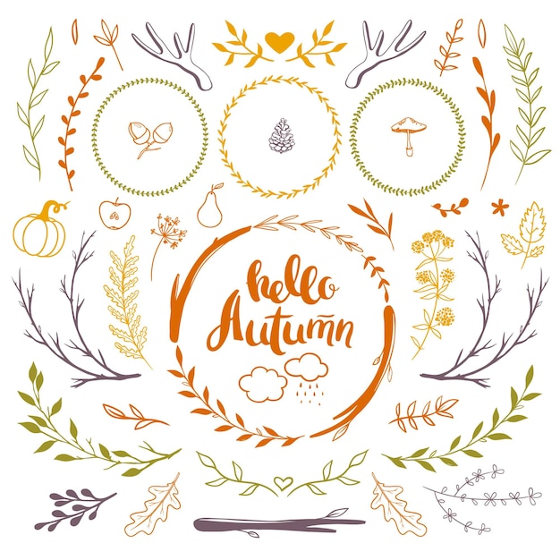 Autumn floral doodles isolated on white