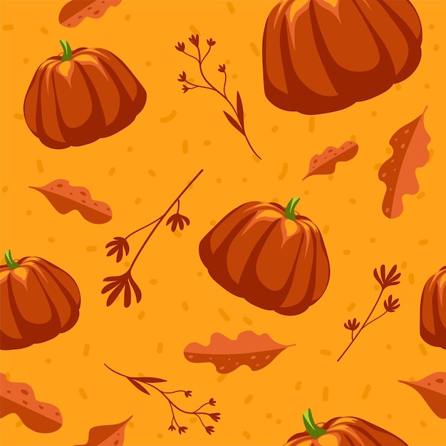 Autumn foliage and ripe pumpkins seamless pattern