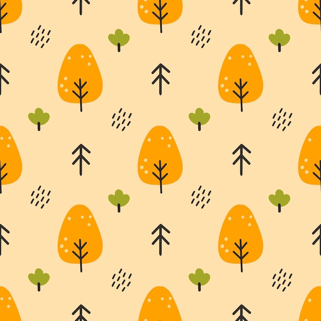 Autumn forest Seamless pattern for sewing clothes and printing on fabric Trees Spruce and birch Vector illustration