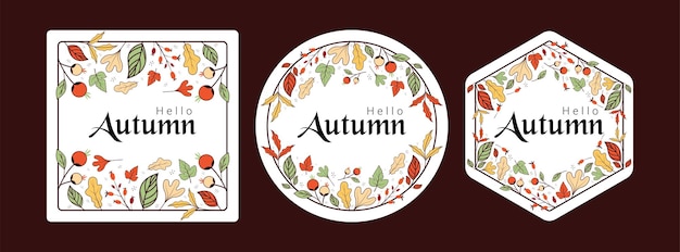 Autumn frames with fall seasonal leaves on a white background collection