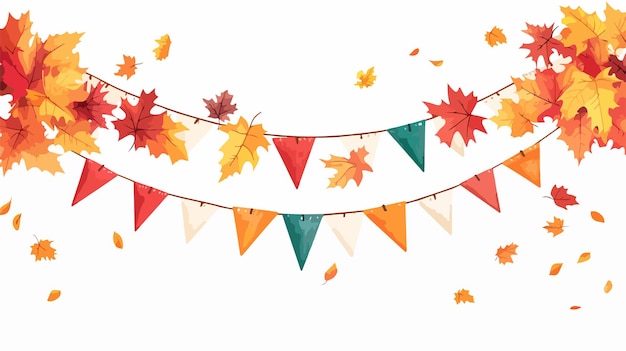 Vector autumn garland vector icon with oak leaves and colorful berries