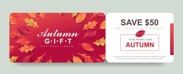 Autumn Gift promotion Coupon banner background. Elegant Autumn Voucher .