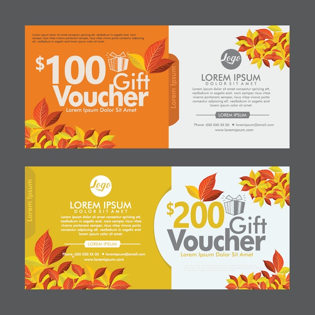 Autumn gift voucher discount cards template 