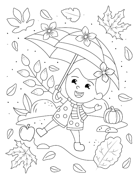 Autumn girl coloring page