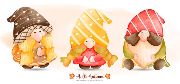 Autumn Gnome Fairy tale Gnome Autumn or Fall Animal decor Digital paint watercolor illustration