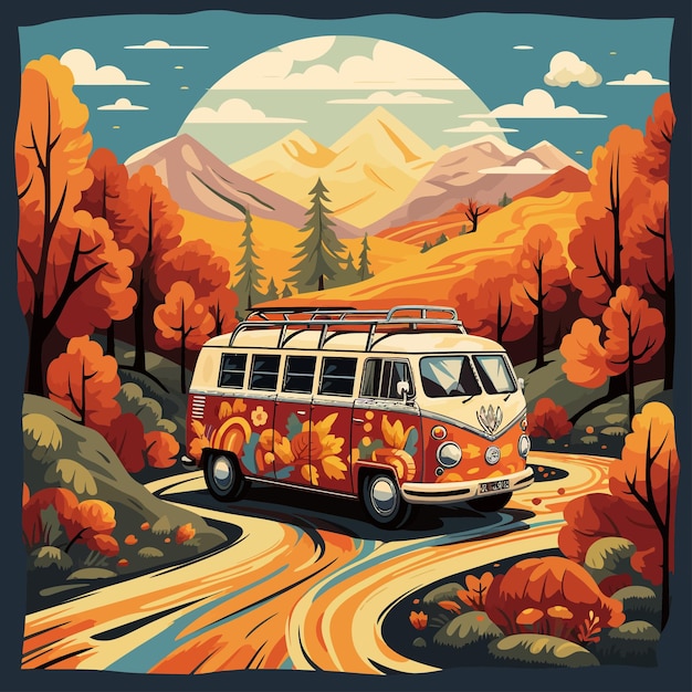 Vector autumn_holiday_bus_tour_vector_illustrated