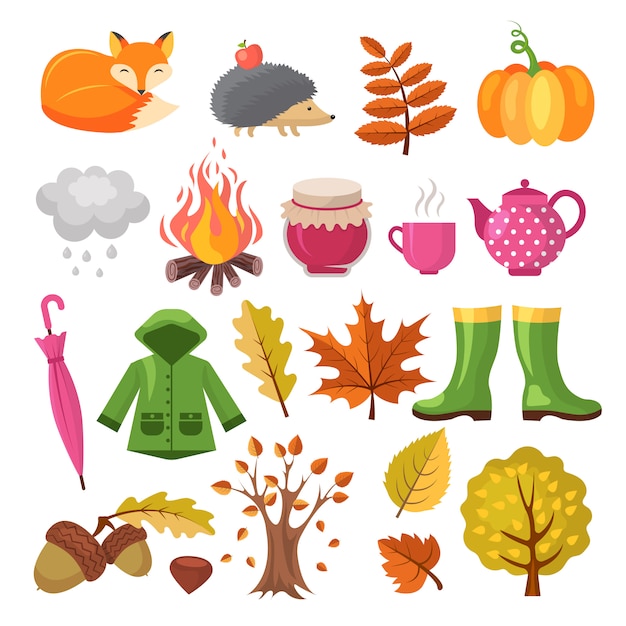 Vector autumn icon set. various symbols of autumn