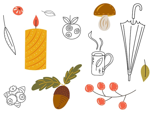 Autumn icons in doodle style vector