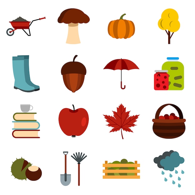 Autumn icons set, flat ctyle