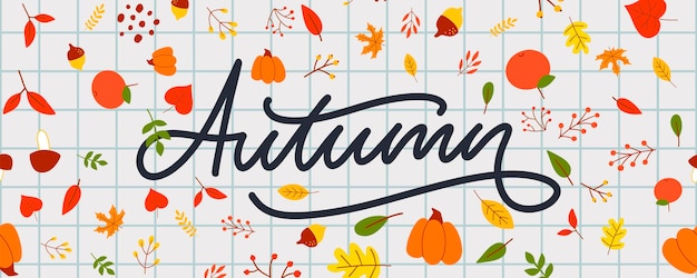 Autumn illustration, banner, vector, fall, lettering, card