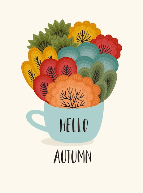 Autumn illustration Forest in cup Vector design for card poster flyer web and other