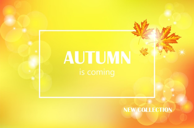 Autumn is coming banner with fall background