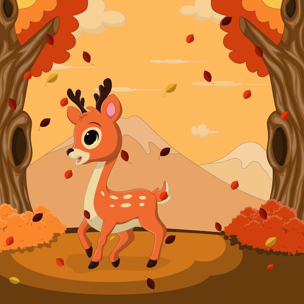 Autumn landscape background with deer