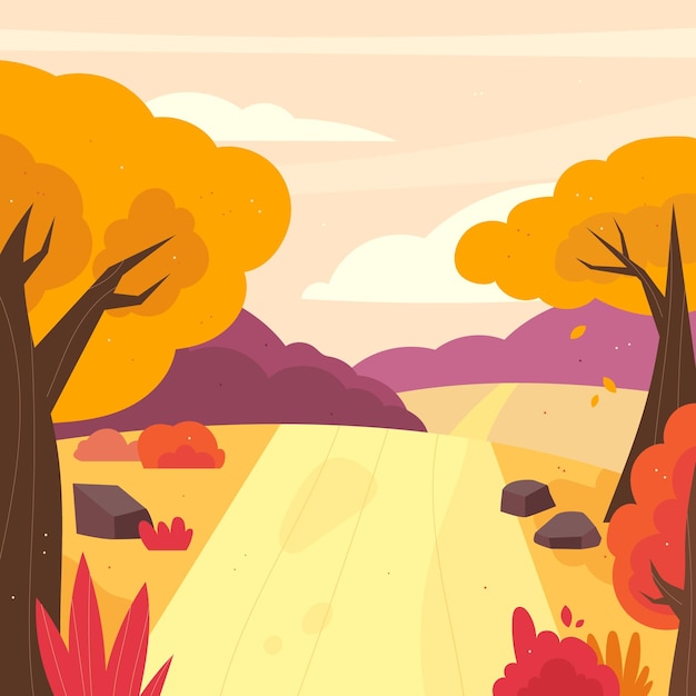 Vector autumn landscape countryside autumn forest nature