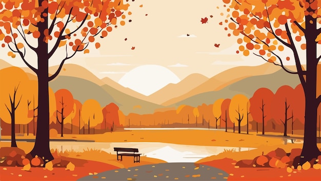 Vector autumn landscape in the countryside colors and tranquility