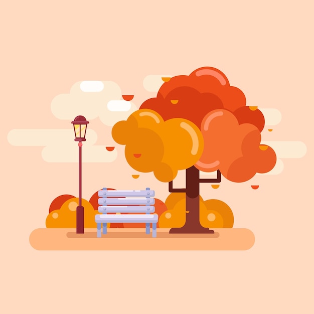 Autumn landscape scene with park chair