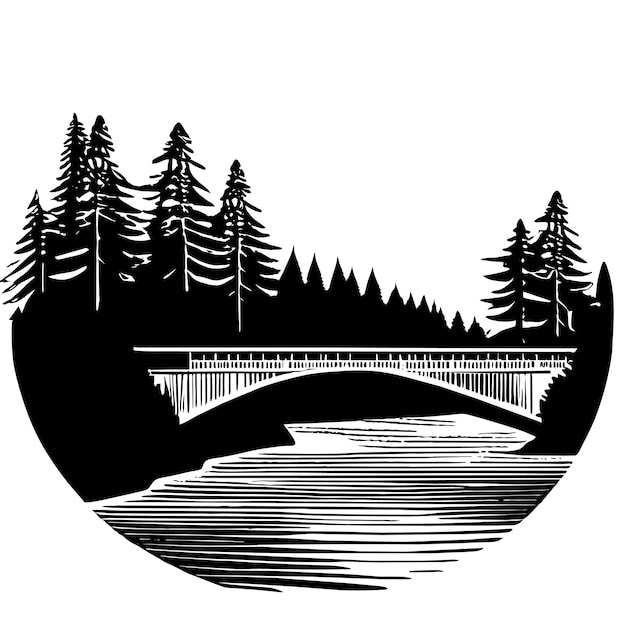 Autumn landscape with bridge and river flat style vector illustration