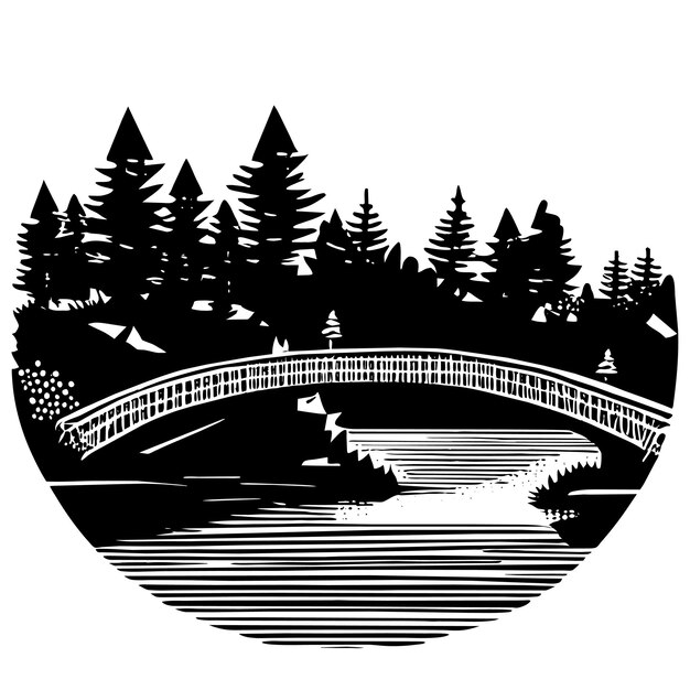 Autumn landscape with bridge and river flat style vector illustration