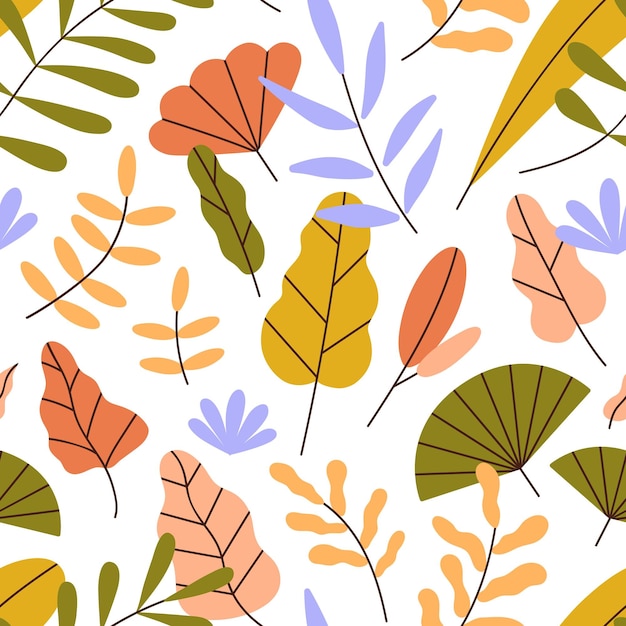 Autumn leaf pattern. Seamless fall background with abstract foliage, leaves. Endless floral botanical texture design, repeating print. Stylized flat vector illustration for textile, wallpaper