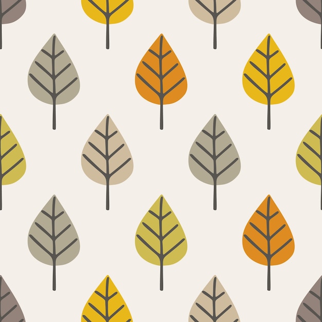 Autumn leafs doodle seamless pattern.