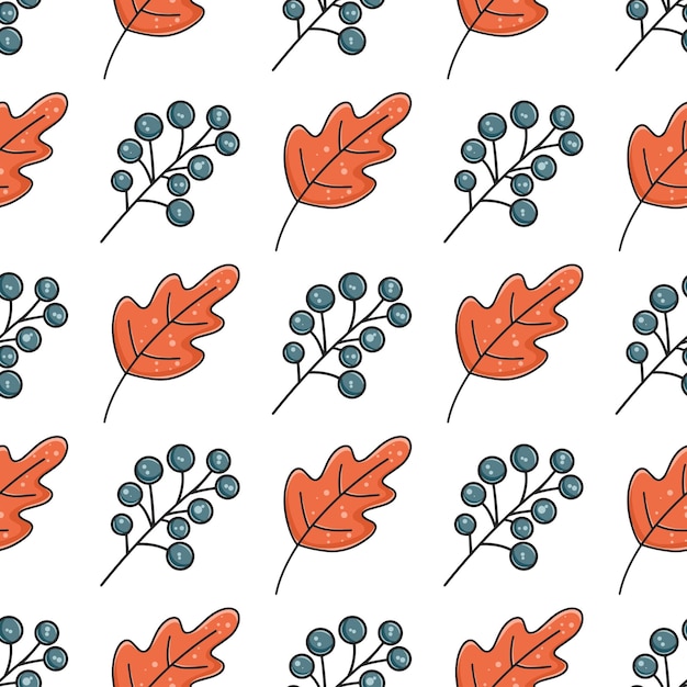 Autumn leafy berry seamless pattern Botanical colorful fall background Beautiful foliage print