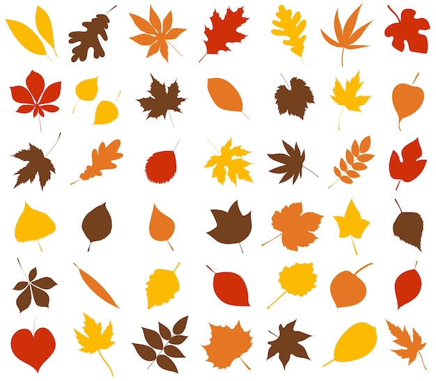 Autumn leaves collection silhouette isolated vector