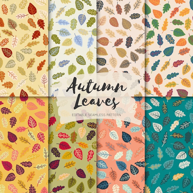 Autumn leaves editable seamless pattern