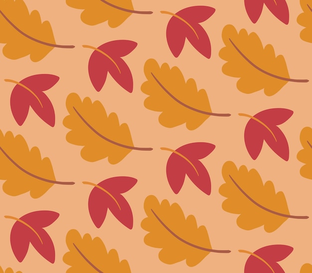 Autumn leaves hand drawn seamless pattern in simple flat style Cute foliage texture Thanksgiving